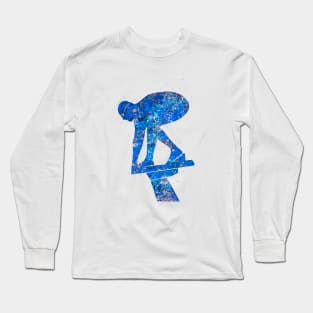 Swimmer male blue art Long Sleeve T-Shirt